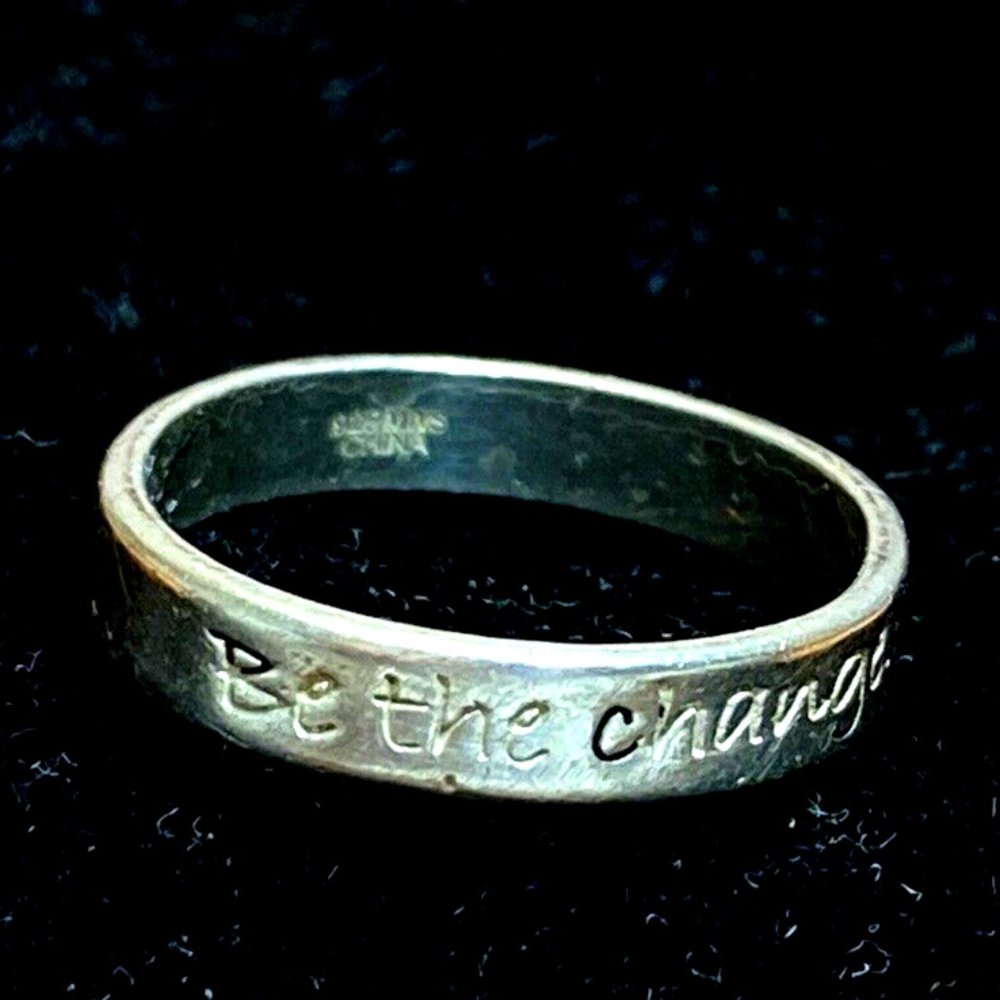 LA Sterling "Be the Change You Wish to Be in the World" Quote Band Ring 7.75